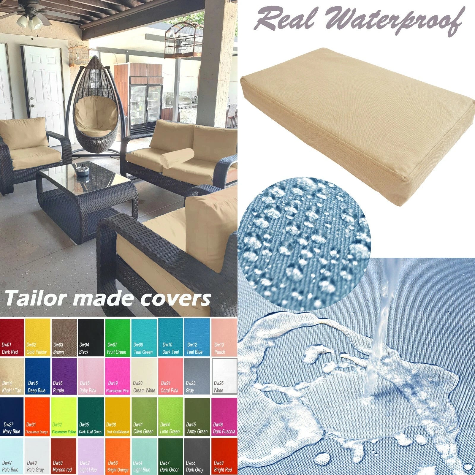 TAILOR MADE COVER*Patio Bench Cushion Waterproof Outdoor Swing Sofa Daybed Dw14