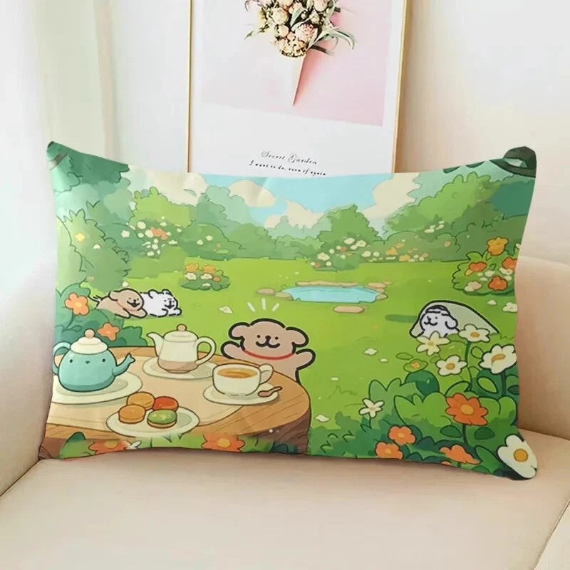 MINISO Cute Cartoon Line Puppy Print Pillowcase Sofa Cushion Cover Bed Sleeping