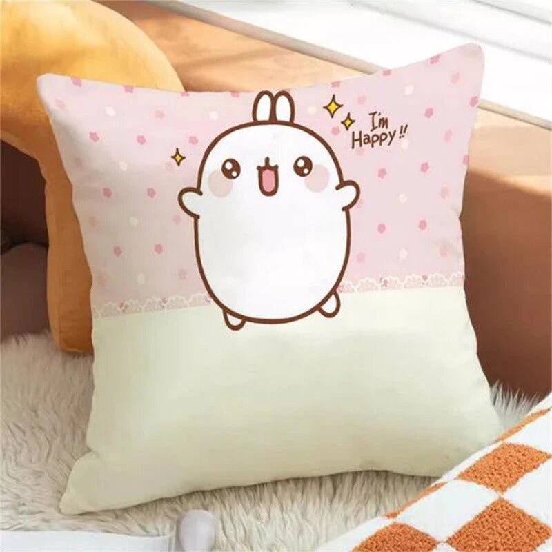 Molang for Short Plush Cushion Cover Sofa Pillowcase Fall Decor Car Anime