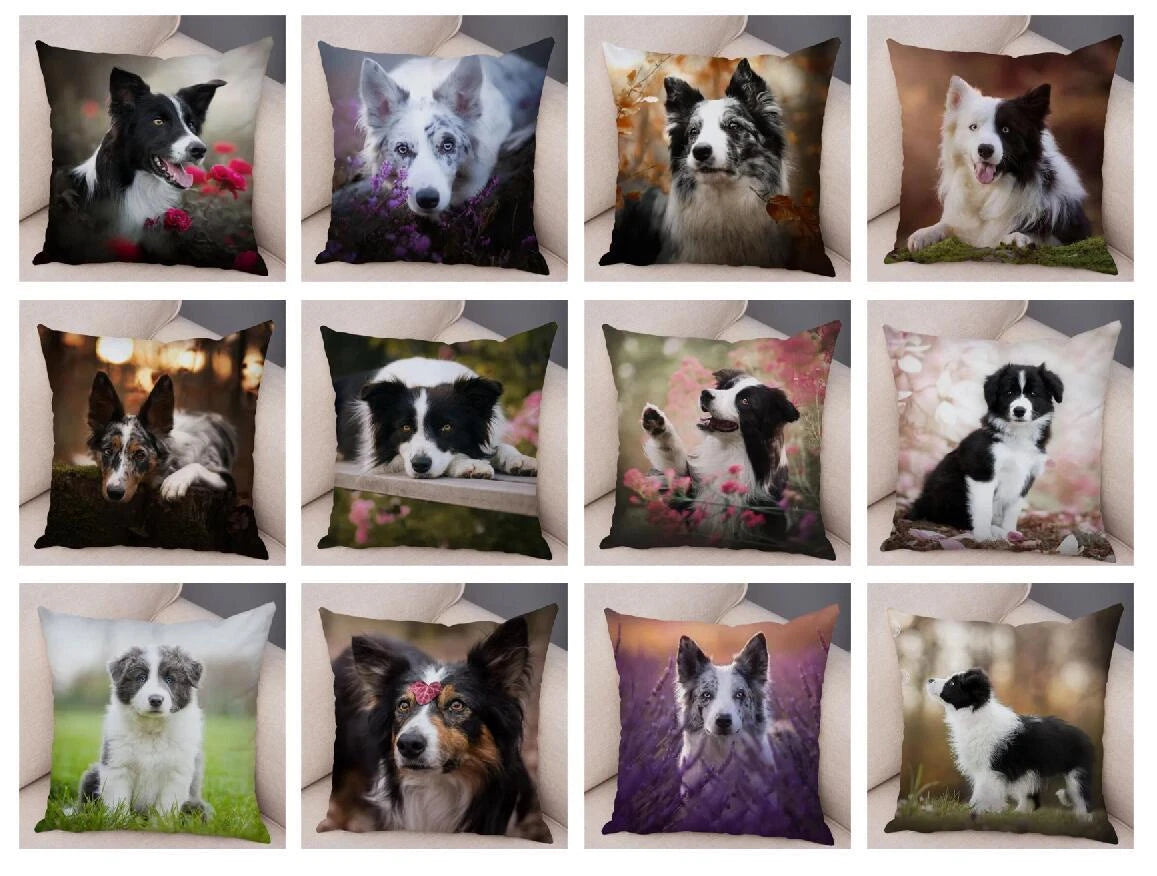 Cute Pet Animal Cushion Cover Collie for Sofa Car Decor Dog Print Pillow Case