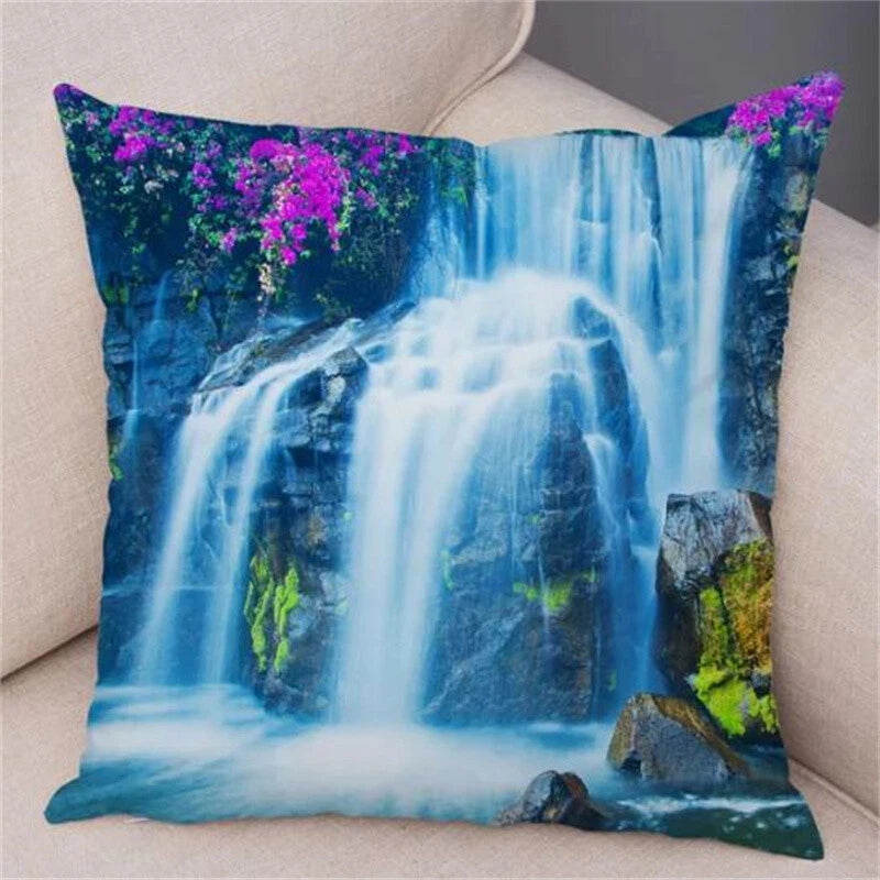 Waterfall Print Pillow Case for Home Sofa Decor Beautiful Scenery Cushion Cover