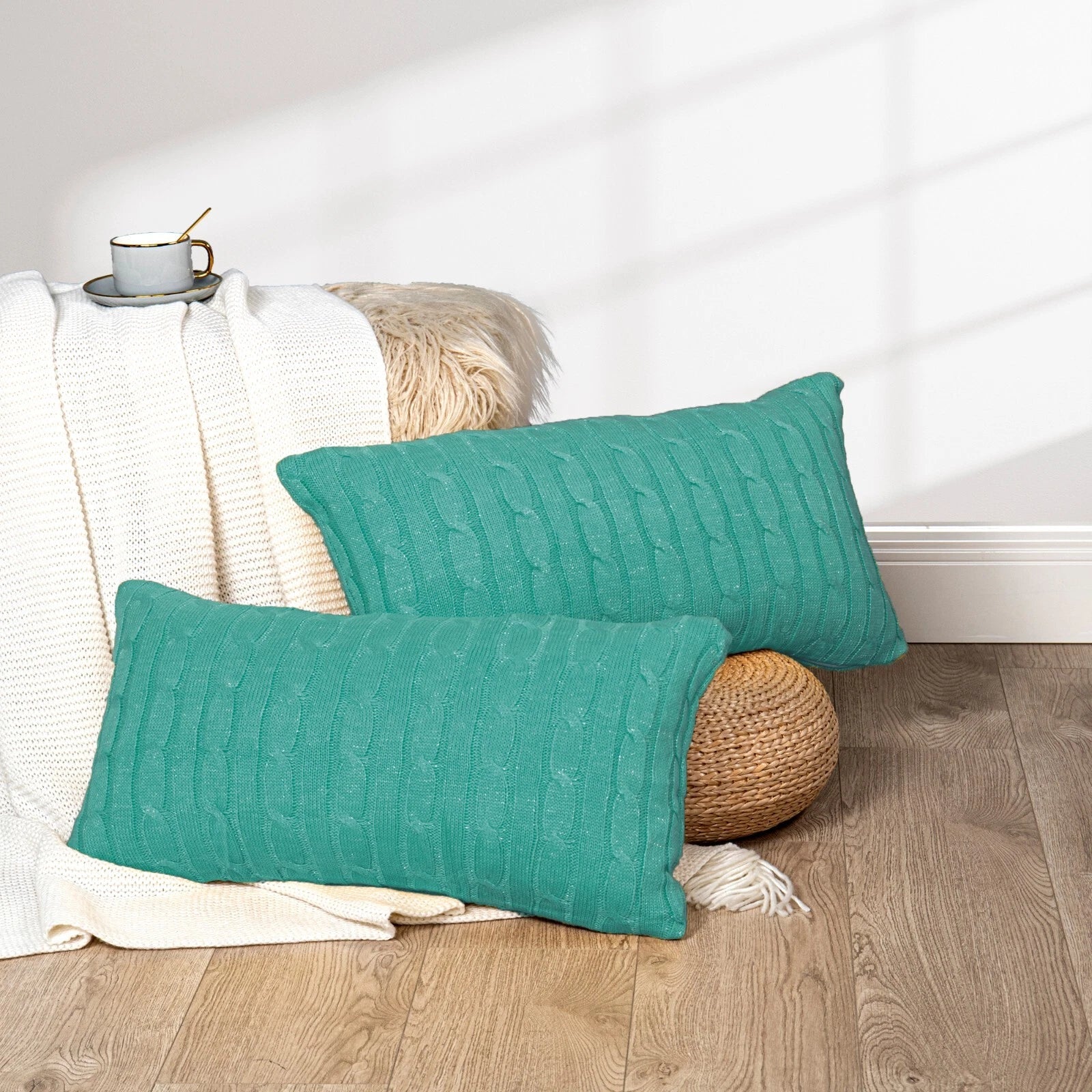 2x Cable Knit Decorative Throw Pillow Cover Square Warm Cushion Cover for Couch