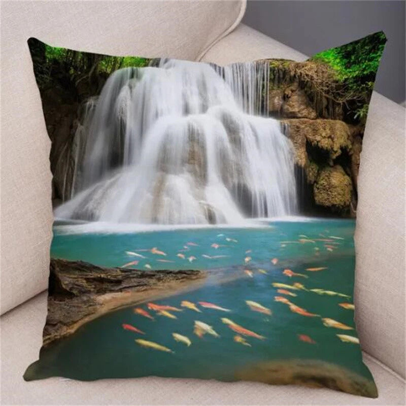 Waterfall Scenery Printed for Home Sofa Room Decor Pillowcase Cushion Cover