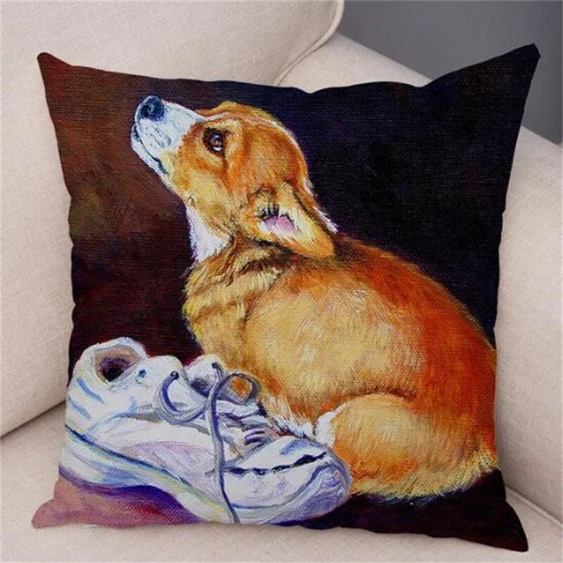Short Plush Corgi Pembroke Cushion Cover for Sofa Room Decor Dog Pillowcase
