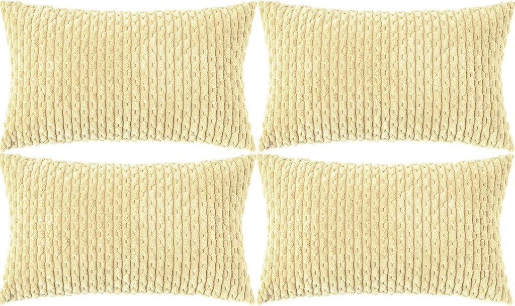 Cozoomy Set of 4 Neutral Decorative Throw Pillow Covers 18x18 Inch Corduroy Pill