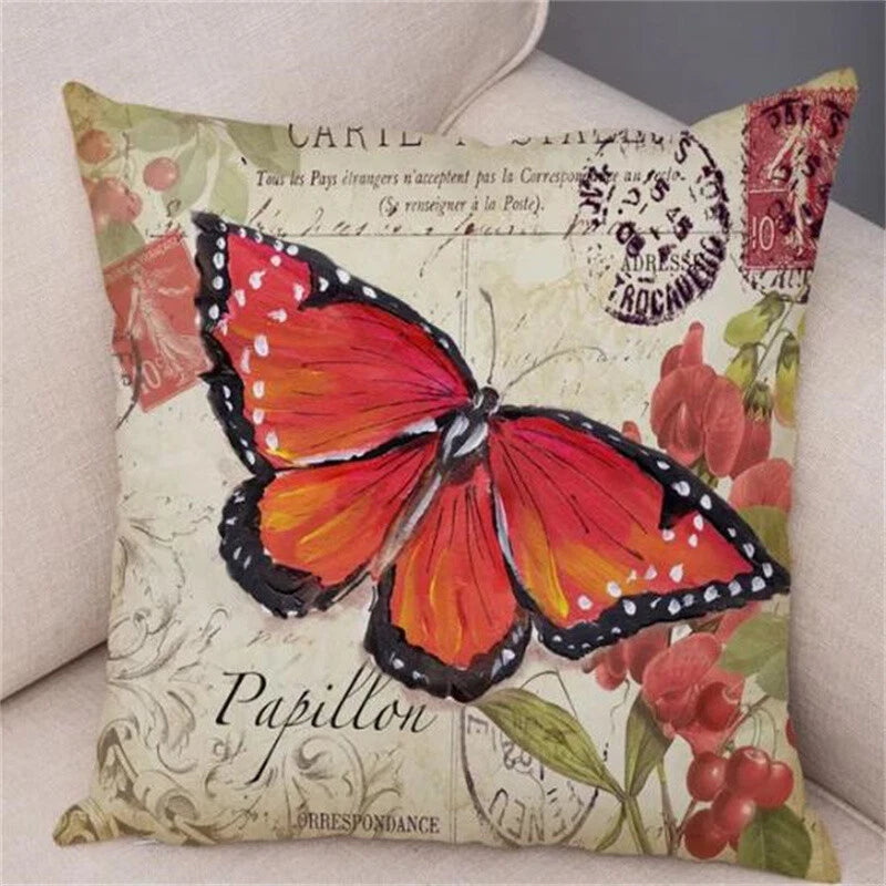 Vintage Butterfly Pillow Case Decor Old Poster Cushion Cover for Sofa Home Car