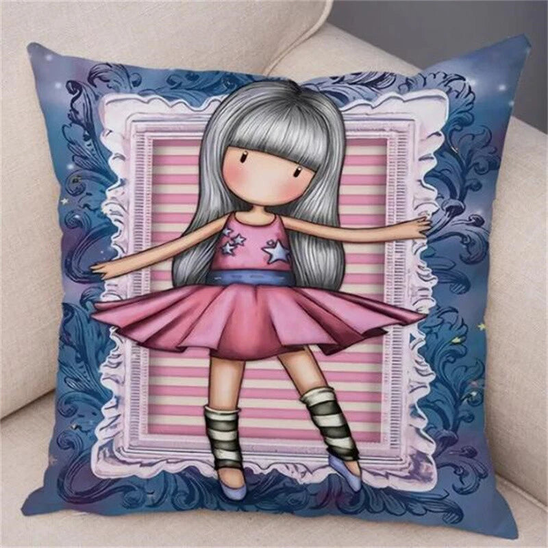 Cute Cartoon Little Girl Pillowcase Cushion Cover for Sofa Home Decor