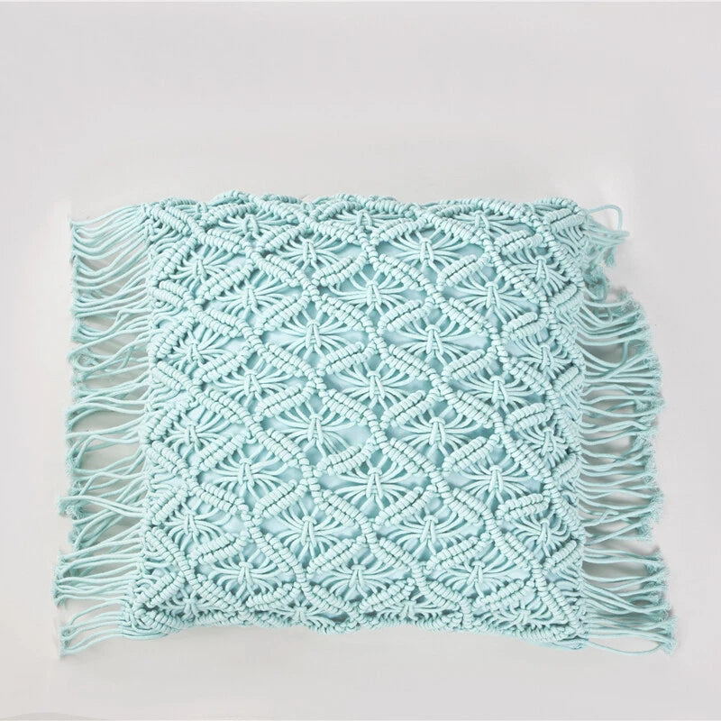 Handmade Woven Pillowcase Sofa Throw Cushion Cover Tassel Pillow Case Bedroom