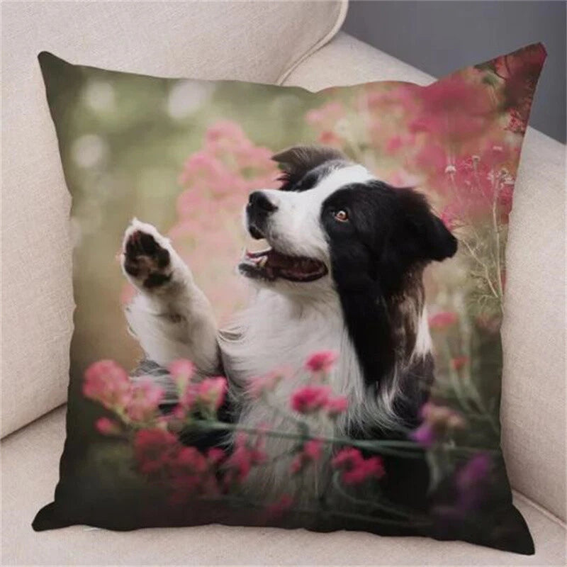 Cute Pet Animal Cushion Cover Collie for Sofa Car Decor Dog Print Pillow Case