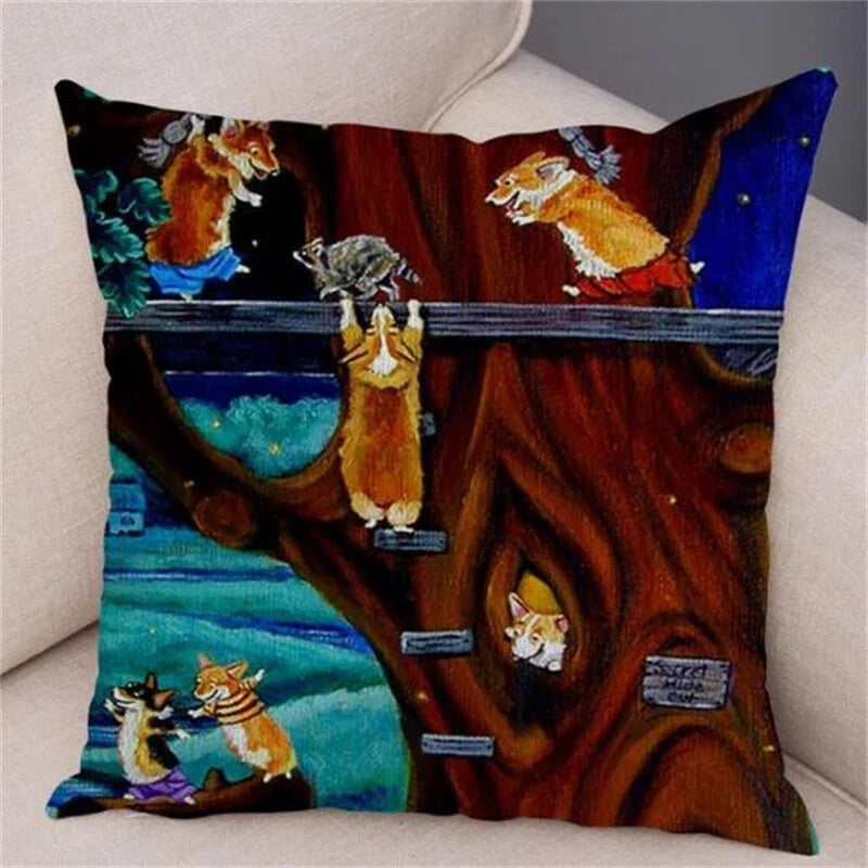 Short Plush Corgi Pembroke Cushion Cover for Sofa Room Decor Dog Pillowcase