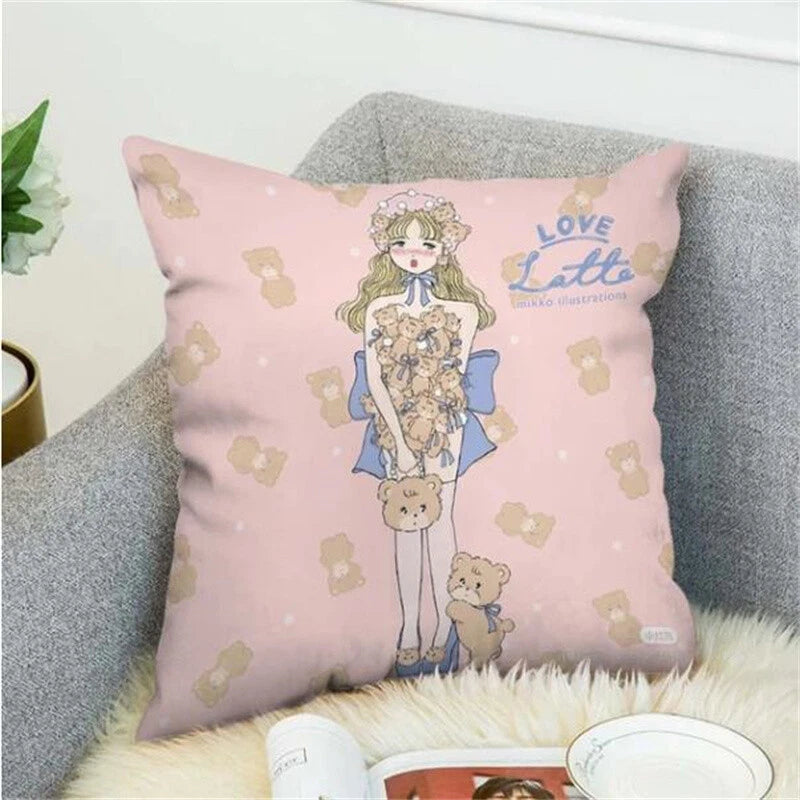 Anime Cartoon Mikko Illustrations Print Cushion Cover Sofa Home Decor Pillowcase