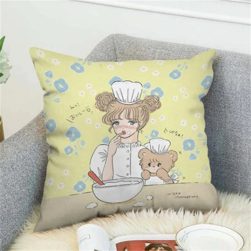 Anime Cartoon Mikko Illustrations Print Cushion Cover Sofa Home Decor Pillowcase