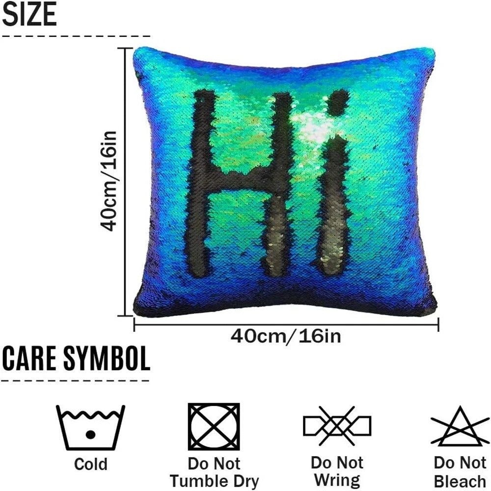 Pillow Cover Mermaid Glitter Sequins Cushion Case Home Sofa Decorative 16" x 16
