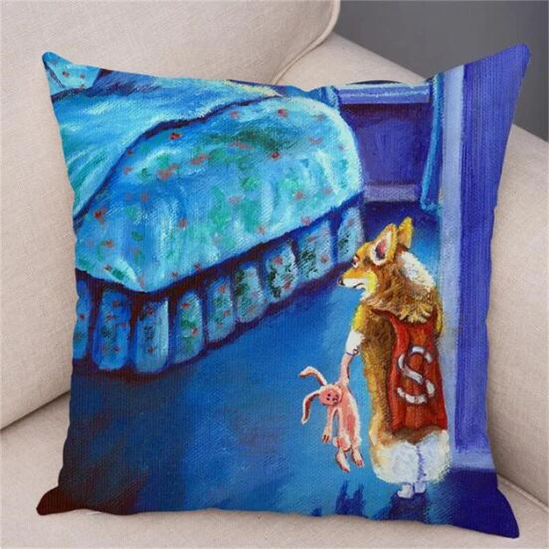 Welsh Corgi Pembroke Cushion Cover for Sofa Decor Cartoon Dog Pillow Case