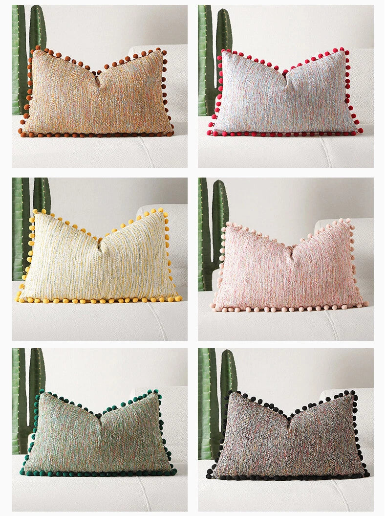 Pom-Poms Tassels Cushion Cover Pillow Case Sofa Bed Home Decor 35*50cm 45*45cm
