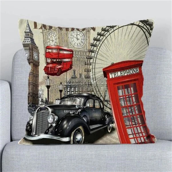 Cushions Covers for Bed London Paris Scenic Print Sofa Fall Pillow Cases Decor