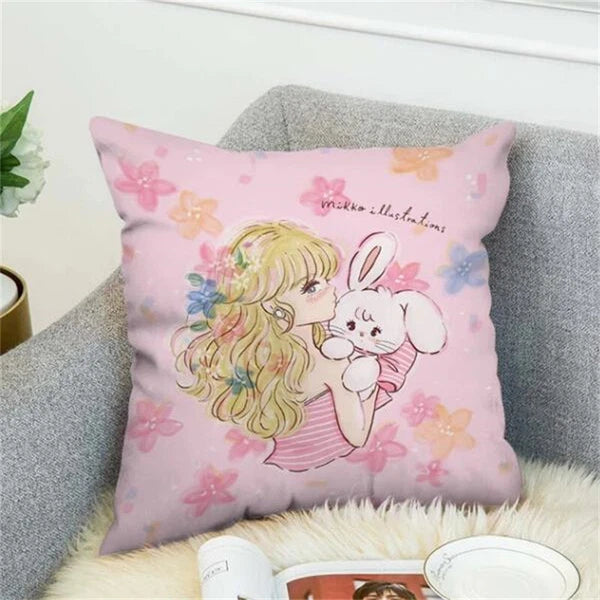 Anime Cartoon Mikko Illustrations Print Cushion Cover Sofa Home Decor Pillowcase