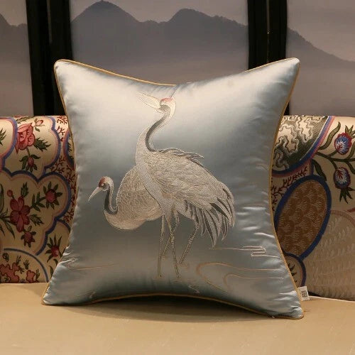 ChineseStyle Crane Hugging Pillowcase Living Room Sofa Embroidered Cushion Cover