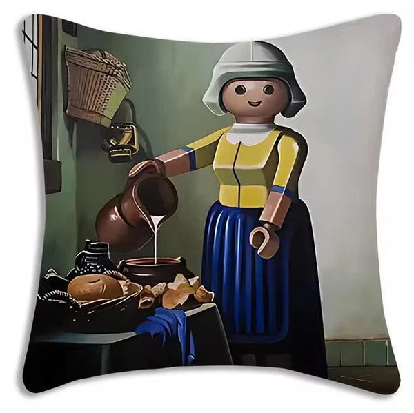 Mona Lisa Legos Pillow Covers Cartoon Sofa Decor Home Print Cute Cushion Cover
