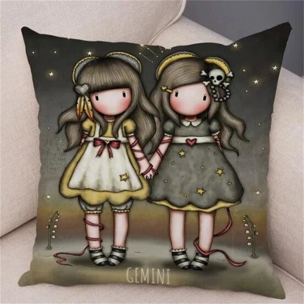 Cute Cartoon Little Girl Decor Lovely Cushion Cover for Sofa Home Pillow Case