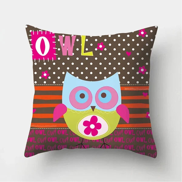 Decorative Sofa Bed Cushion Cover Owl Pattern Polyester Throw Pillow Pillowcase