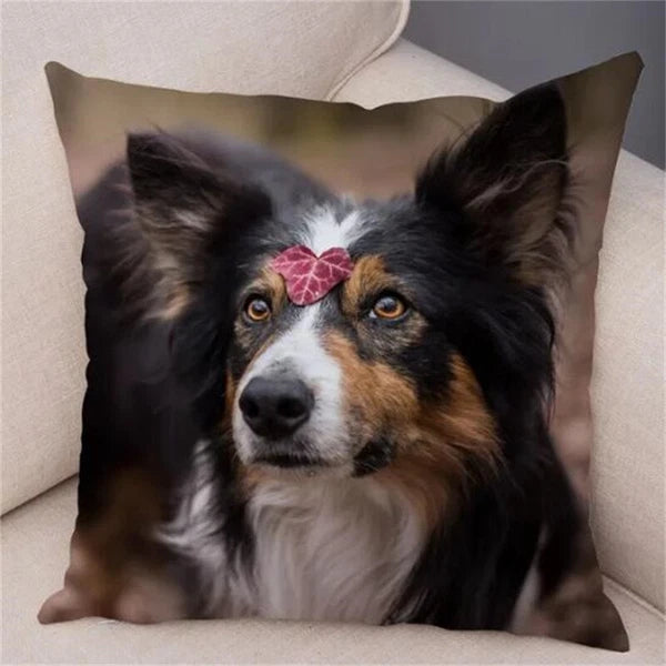 Cute Pet Animal Cushion Cover Collie for Sofa Car Decor Dog Print Pillow Case