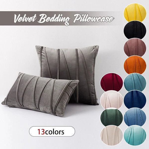 Velvet Plain Soft Cushion Cover Checks Throw Pillow Cases Sofa Home Decor