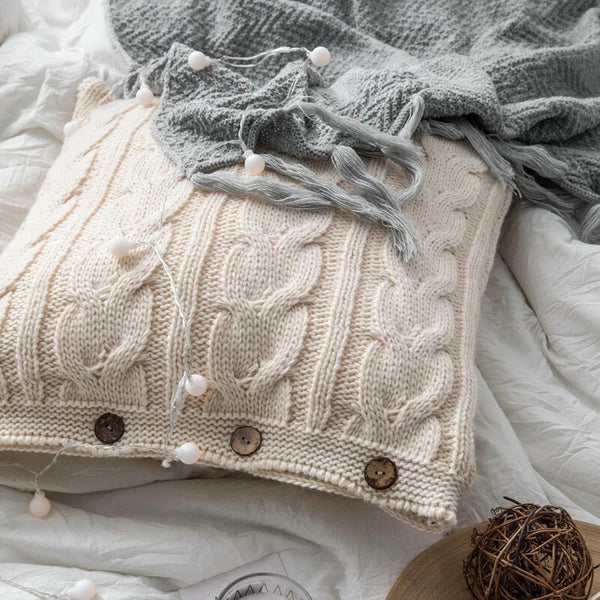 Knitted Cushion Cover Button Pillowcase Pillows Covers Sofa Throw Bed Home Decor