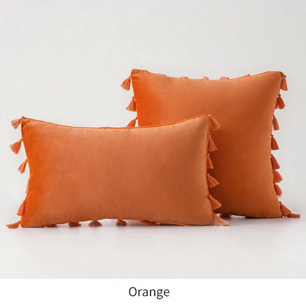 Tassel Velvet Sofa Pillow Cover Solid Plush Sofa Cushion Cover Fringe Pillowcase