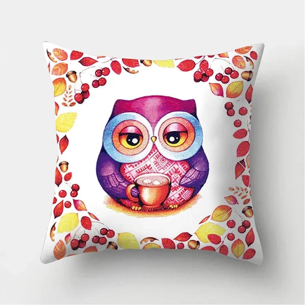 Decorative Sofa Bed Cushion Cover Owl Pattern Polyester Throw Pillow Pillowcase