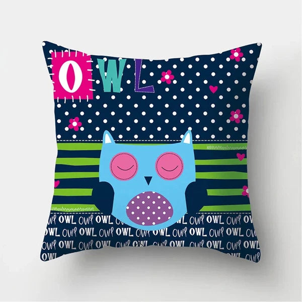 Decorative Sofa Bed Cushion Cover Owl Pattern Polyester Throw Pillow Pillowcase