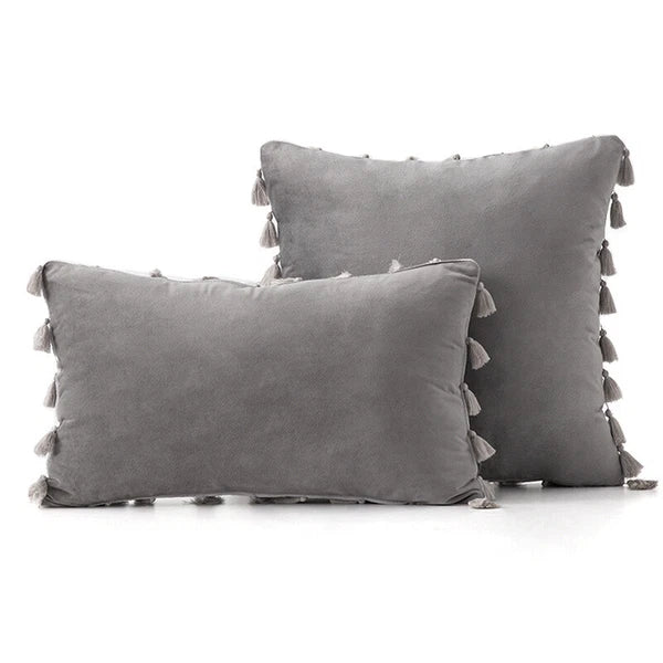 Tassel Velvet Sofa Pillow Cover Solid Plush Sofa Cushion Cover Fringe Pillowcase
