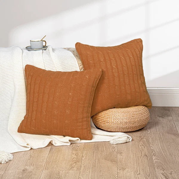 2x Cable Knit Decorative Throw Pillow Cover Square Warm Cushion Cover for Couch