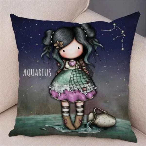 Cute Cartoon Little Girl Decor Lovely Cushion Cover for Sofa Home Pillow Case