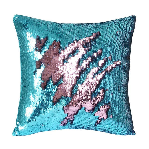 Pillow Cover Mermaid Glitter Sequins Cushion Case Home Sofa Decorative 16" x 16