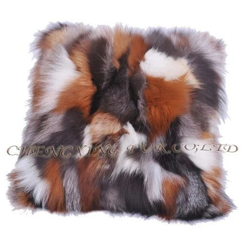 Natural Color Handmade Patchwork Real Fur Sofa Cushion Cover Pillow Case