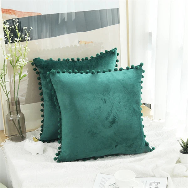 Pom Pom Velvet Cushion Covers Soft Throw Pillow Cases Sofa Car Bed Home Decor