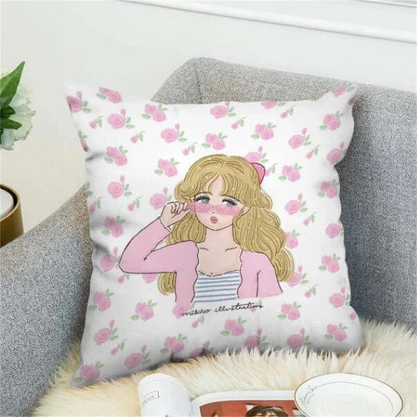 Anime Cartoon Mikko Illustrations Print Cushion Cover Sofa Home Decor Pillowcase