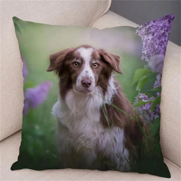 Short Plush Animal Cushion Cover Border Collie Pillowcase for Sofa Car Decor
