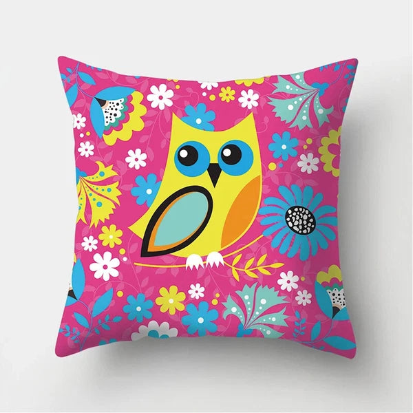 Decorative Sofa Bed Cushion Cover Owl Pattern Polyester Throw Pillow Pillowcase