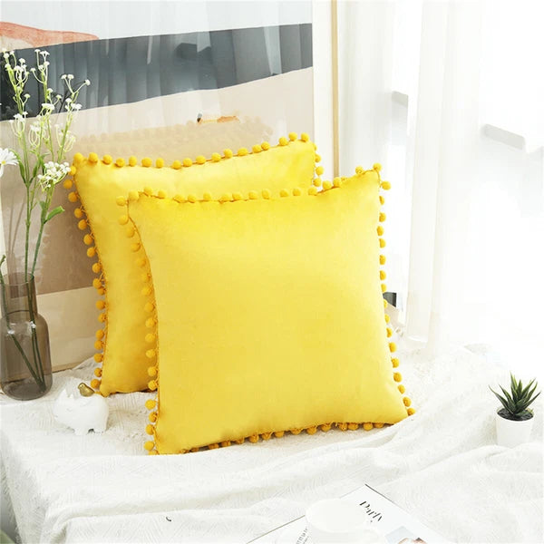 Pom Pom Velvet Cushion Covers Soft Throw Pillow Cases Sofa Car Bed Home Decor