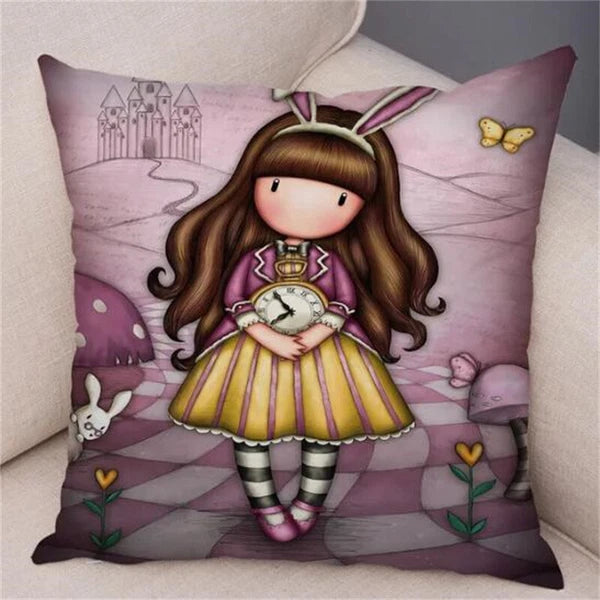 Cute Cartoon Little Girl Pillowcase Cushion Cover for Sofa Home Decor