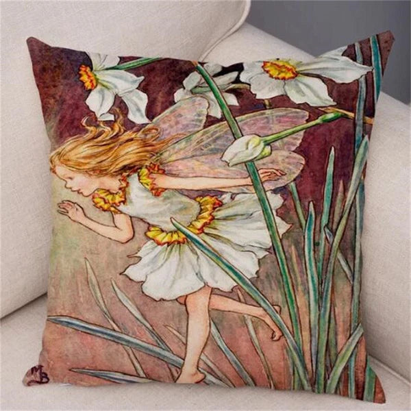 Vintage Cartoon Elves Cushion Cover Decor Pillow Case Short Plush for Sofa Home