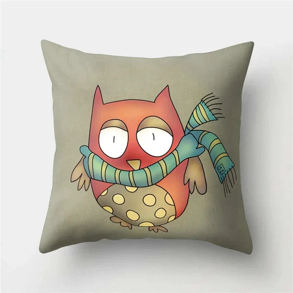 Decorative Sofa Bed Cushion Cover Owl Pattern Polyester Throw Pillow Pillowcase