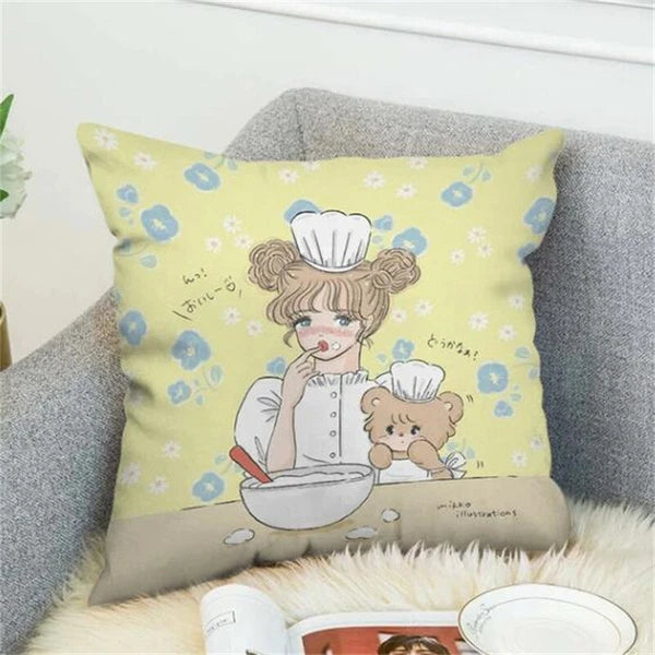 Anime Cartoon Mikko Illustrations Print Cushion Cover Sofa Home Decor Pillowcase