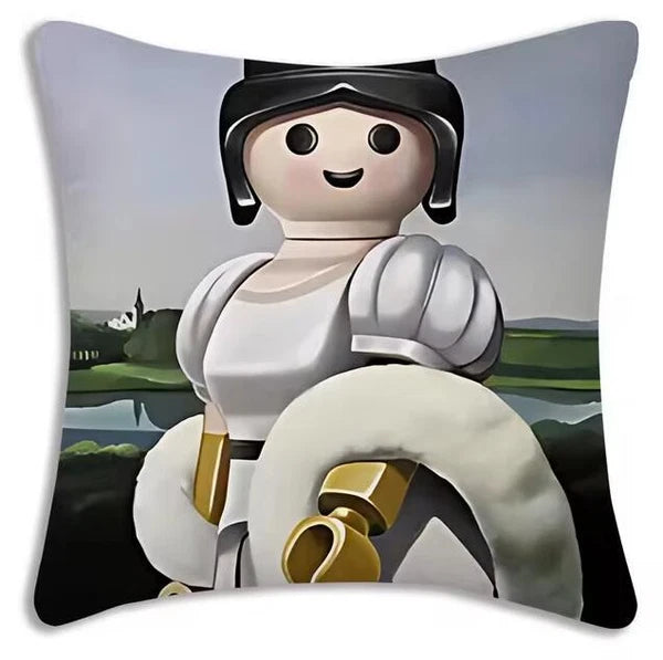 Mona Lisa Legos Pillow Covers Cartoon Sofa Decor Home Print Cute Cushion Cover