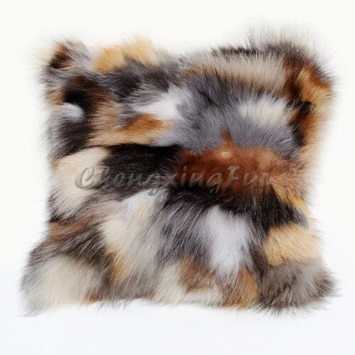 Natural Color Handmade Patchwork Real Fur Sofa Cushion Cover Pillow Case