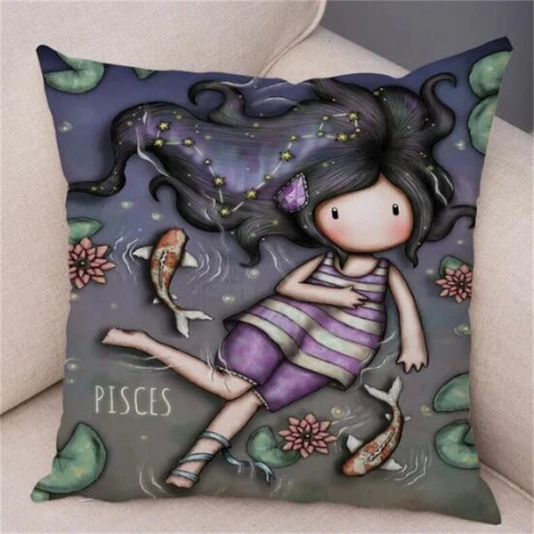 Cute Cartoon Little Girl Decor Lovely Cushion Cover for Sofa Home Pillow Case
