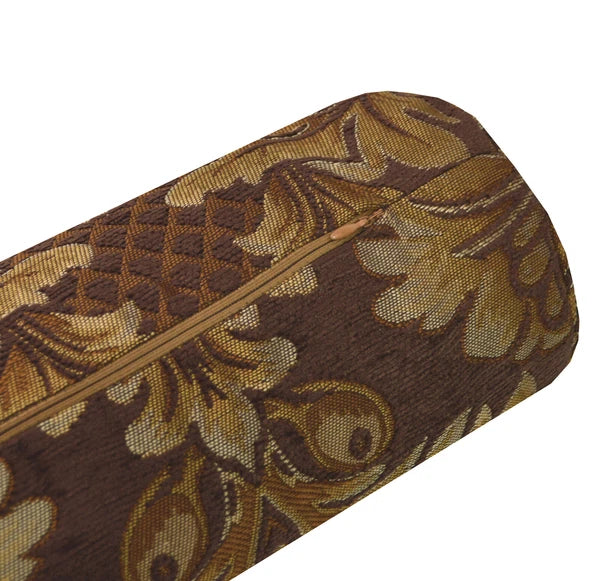 We57 - Brown Big Peony Flower Leaf Bolster Case/Pillow/Sofa Seat Cushion Cover
