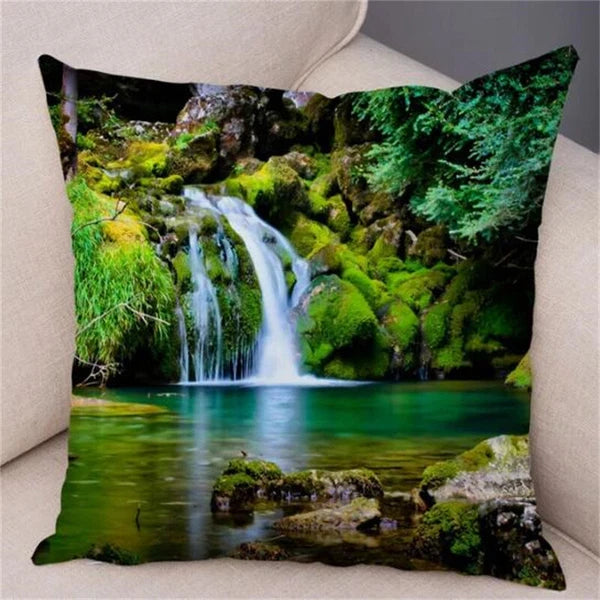 Waterfall Scenery Printed for Home Sofa Room Decor Pillowcase Cushion Cover